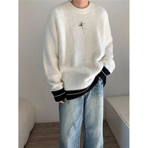 TP26-P26 软糯圆领毛衣男秋冬韩系马海毛针织衫慵懒高级感外套，男装针织衫/毛衣，星座1501