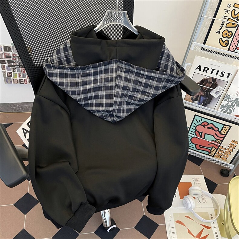 复古潮牌格子披肩设计感连帽卫衣男春季宽松情侣上衣W0149-P60,男装卫衣,星座308B-1