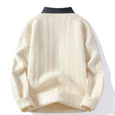 84589-特P65秋冬新款休闲毛衣男针织打底衫假两件衬衫领外套，男装针织衫/毛衣，电商D310B