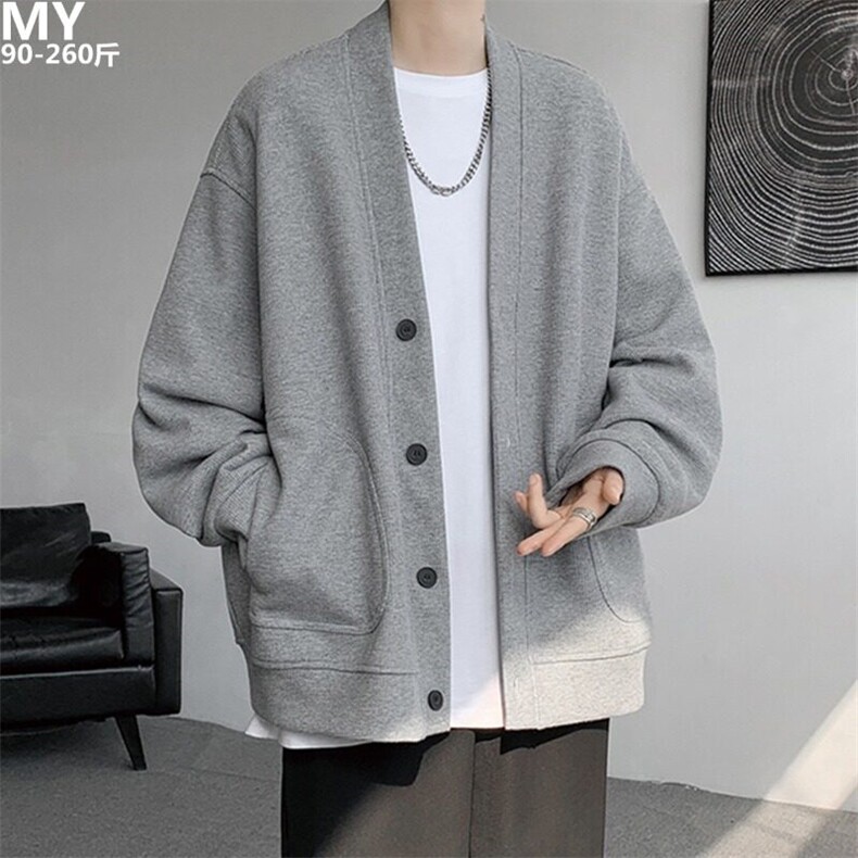 W107高级感开衫卫衣华夫格V领慵懒风宽松外套男百搭ins休闲上衣,男装卫衣,星座308A-1（原309B-1）