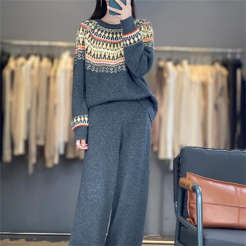 2025年秋季新款百搭女士重工三股加厚费尔岛套装，女装羊毛衫，宛庄羊绒