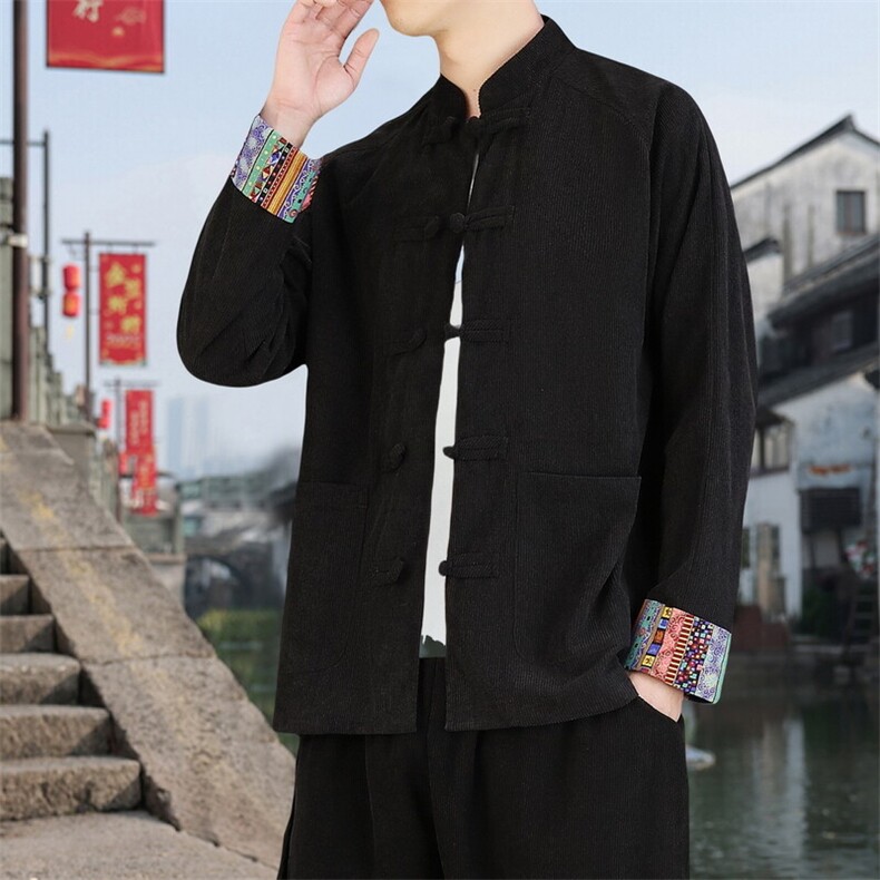 男士外套灯芯绒夹克盘扣立领唐装风XZ1512-2502单夹克-P80,男装夹克,星座1512