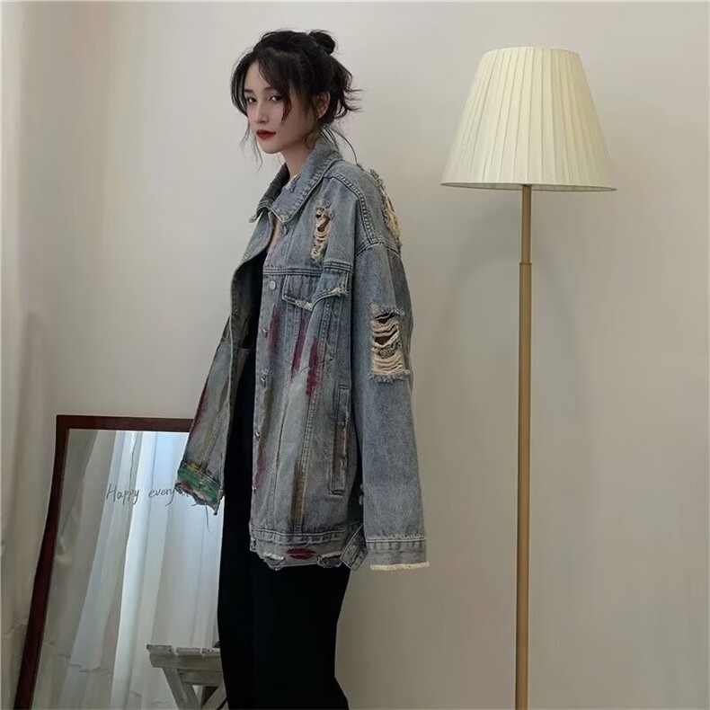 JK8864-P59美式复古水洗小众扎染破洞牛仔外套,男装工装外套,电商B323A