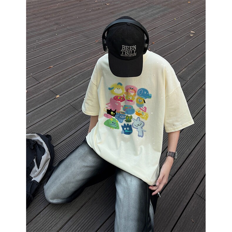 量大优供抖音视频支持得物配合二开美式满天星亮片短袖T恤MTX390,男装T恤,电商A486
