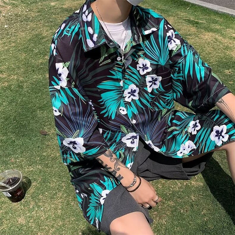 花衬衫男高级感痞帅夏季港风复古宽松休闲夏威夷短袖C2212P30,男装衬衫,星座1116-2