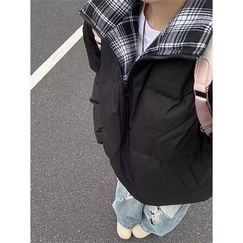 蓝色格子拼接棉服男款冬季加厚棉衣外套美式立领夹克棉袄,男装夹克,四季星座505
