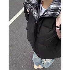 蓝色格子拼接棉服男款冬季加厚棉衣外套美式立领夹克棉袄，男装夹克，四季星座505