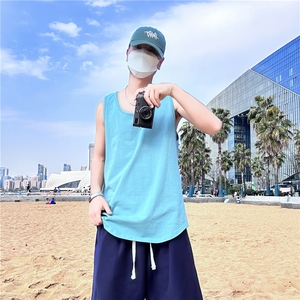 运动风无袖背心T恤男女薄款宽松型潮流休闲运动上衣B3900-特价P16图片
