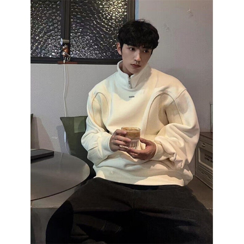 美式半拉链卫衣男冬高街加厚立领外套设计感拼接上衣W02,男装卫衣,星座1116A（原606A-3）