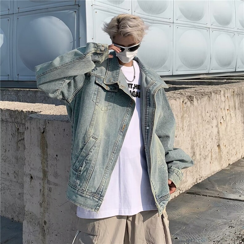 美式hiphop牛仔外套男春秋季设计感上衣宽松立领工装夹克 JK8604图片