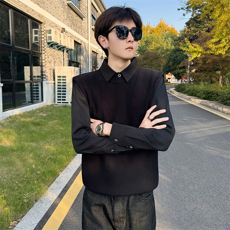 店主风小伙秋冬针织假二件毛衣男301A-1/M80/P75，男装针织衫/毛衣，星座301A-1