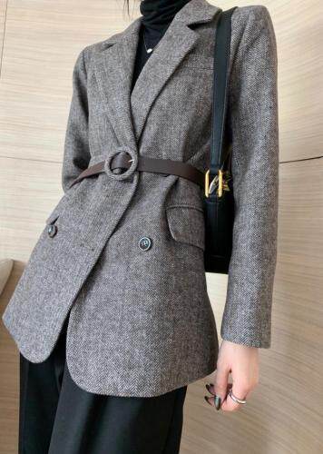 经典款呢料人字纹西装外套，女装西装，炫欧澜