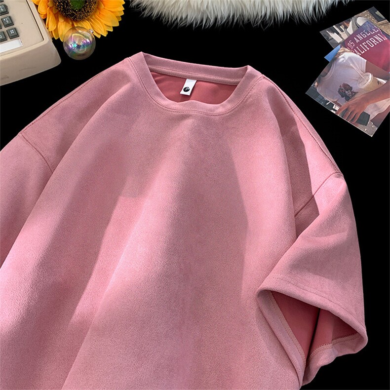 抖音得物直播高品质二开240克美式高街麂皮绒光版纯色短袖t恤12.5，男装T恤，电商A486-1