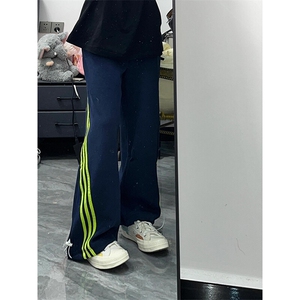 美式复古高腰三条杠运动裤潮牌复古条纹撞色休闲裤 KZ09 特P45图片
