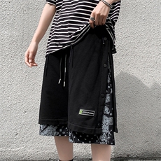 拼接假两件运动短裤男潮牌夏季腰果花五分休闲裤子宽松DK008-P28，男装休闲裤，星座1008