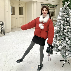 新款现！真狐狸毛保暖红色羽绒服外套2C133-6012-P285-K408图片