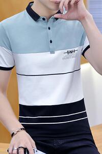 款9711男士短袖t恤纯棉拼接体恤韩版修身翻领polo衫图片