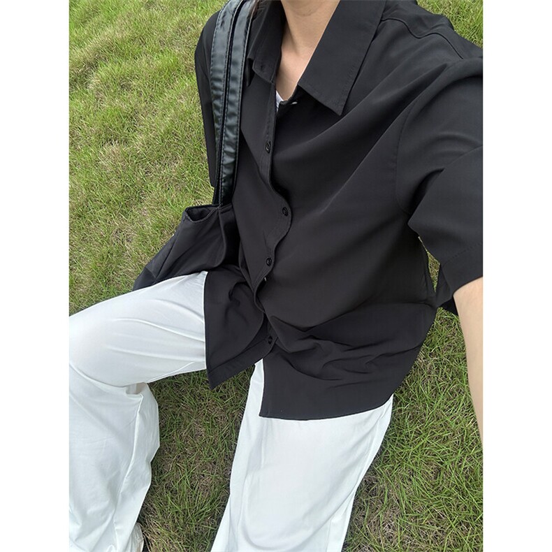 薄款冰丝短袖衬衫男简约纯色垂感休闲痞帅衬衣CS288-P20,男装T恤,星座301C-5
