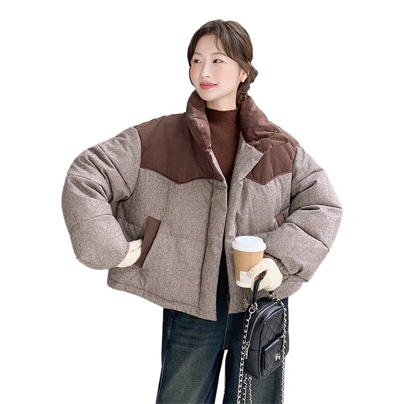 欧货高端拼接撞色羽绒服女冬季2025新款加厚保暖立领白鸭绒短外套,女装羽绒服,琦鑫阁（原依鑫阁）