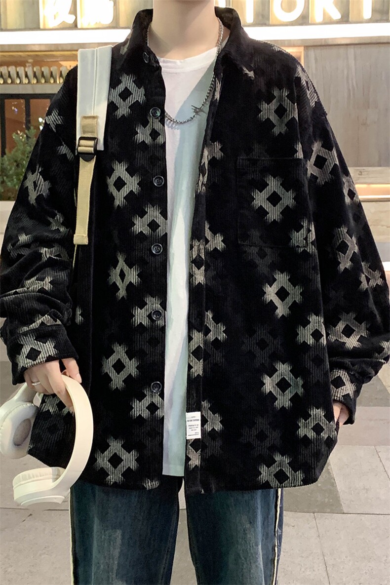 M-8XL灯芯绒秋季宽松加肥加大夹克衬衫外套XZ109-C2351-P65,男装夹克,星座109