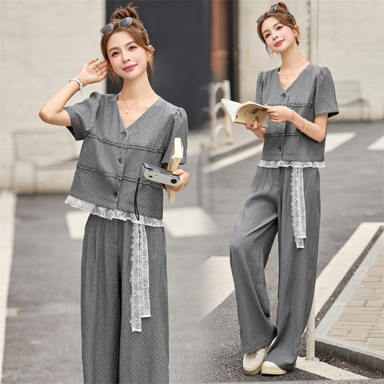 SARAHOLI夏季2025韩系圆领无袖波点背心+松紧阔腿裤两件套莎纯希，女装套装/套裙，依如秀(原杭风阁)