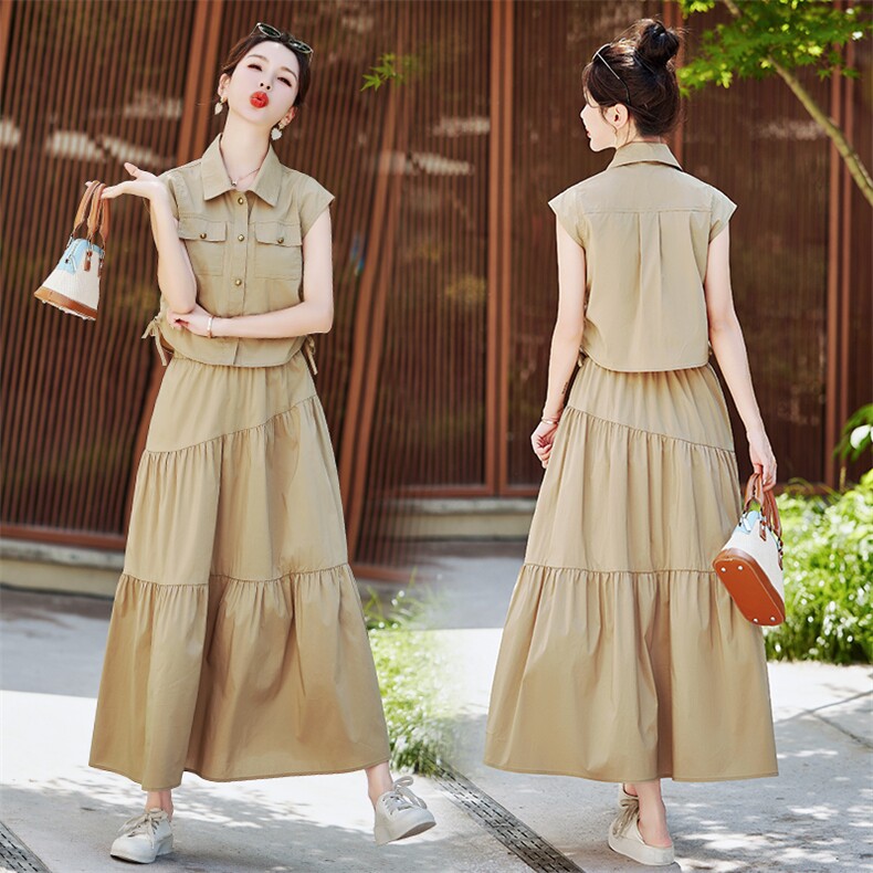 休闲洋气短袖衬衫半裙套装2025夏季新款百搭宽松显瘦套装，女装套装/套裙，难舍钰依