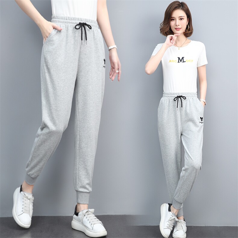 时尚刺绣图案休闲裤宽松显瘦百搭女裤2117，女装休闲裤，依恋蒂丝