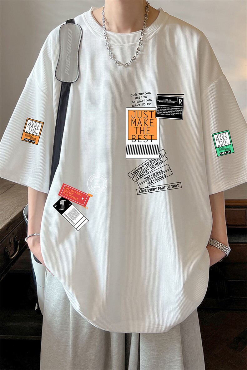 华夫格t恤男短袖男大码五分袖酒店风HT73121-P22,男装T恤,电商A040