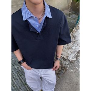 假两件衬衫领T恤 X7170-TP3558 学院风复古短袖POLO衫半袖T恤图片