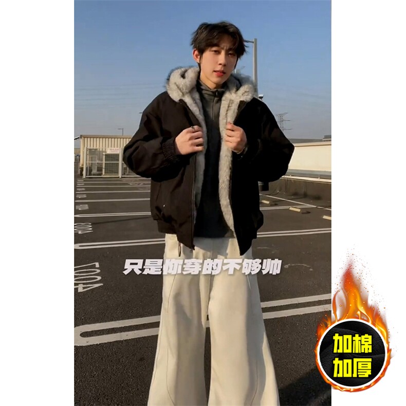 现货高品质美式高街冬季重磅狼王座山雕毛毛领棉衣男女款加厚外套,男装棉衣,电商A486
