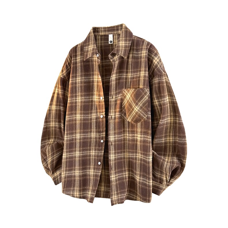 衬衫男秋季新款港风宽松大码格子长袖衬衣CS601-特P27，男装衬衫，星座214-3