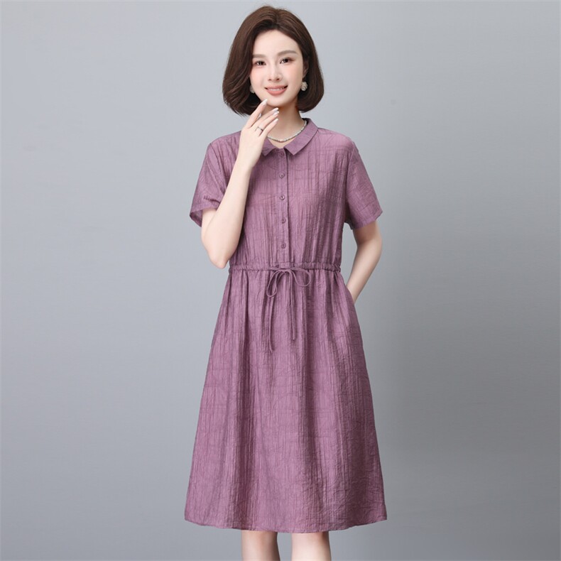 莱赛尔天丝连衣裙女夏2026新款洋气中年妈妈休闲宽松显瘦A字裙子,女装连衣裙,简韵佳
