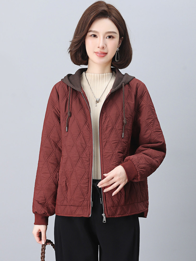 长期现货时尚休闲早春秋夹棉外套女短妈妈装2026新款棒球服连帽,女装短外套,璐依舞