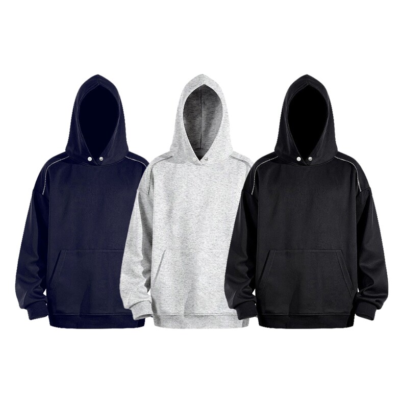 无帽绳版二开秋冬重磅结构拉链装饰宽松纯色连帽卫衣外套W73，男装卫衣，电商A486-1