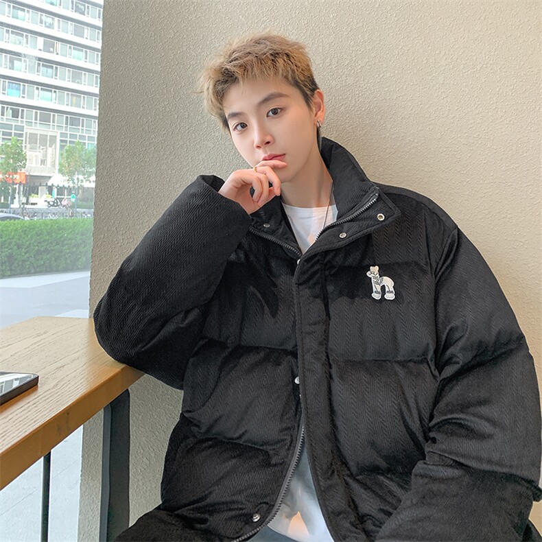 字母刺绣灯芯绒麻花条冬季纯色棉衣棉服外套男XMY2312-P115控158,男装棉衣,电商B370