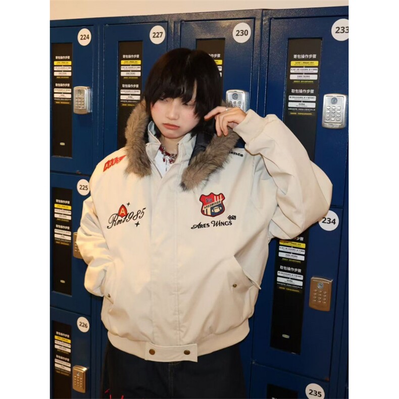 1506-1/MZ2231/P100美式复古刺绣徽章座山雕毛领棉服男女加厚冬季,男装棉衣,星座1506-1