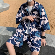 夏季新款衬衫潮流慵懒男方领冰丝垂感沙滩衬衫C4082P30，男装衬衫，星座1116-2