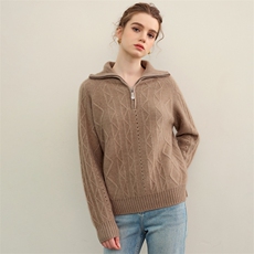 半拉链翻领重磅衫女套头POLO领秋冬新款加厚短款针织打底，女装针织衫/毛衣，蒙莲贝斯