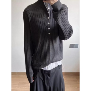 1506-1/M56081/P54冬领针织衫毛衣男修身韩版粗条纹纯色打底衫图片