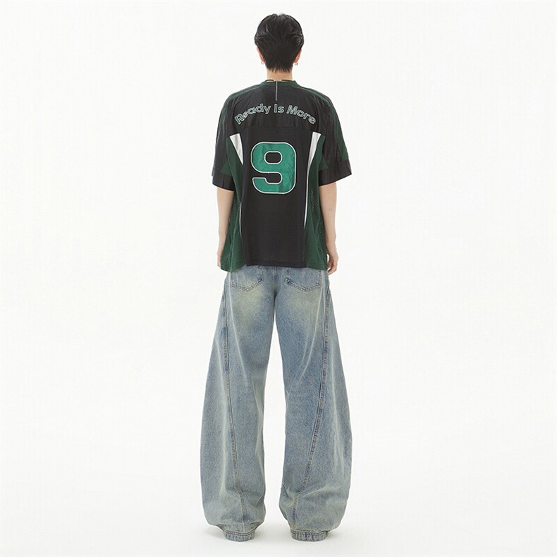 美式复古水洗阔腿弯刀裤子男高街痞帅宽松休闲牛仔裤潮YD9003-P65,男装牛仔裤,星座509