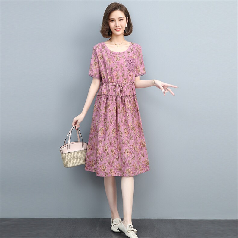 时尚碎花系带连衣裙优雅显瘦气质女神必备甜美清新,女装连衣裙,涵誉