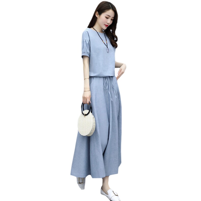 棉麻连衣裙两件套女2025年夏季新款气质收腰显瘦亚麻夏天套装裙子,女装套装/套裙,关键词