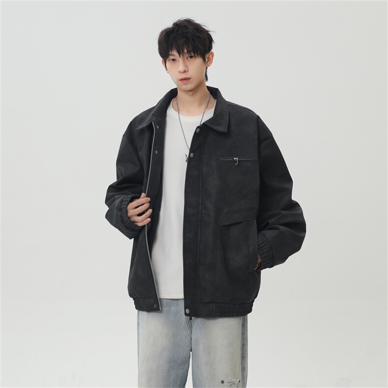 PU皮工装翻领夹克2025秋季痞帅潮流外套XZ301b-2-JK2590P85图片