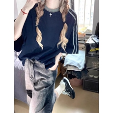 D5553-P45破洞牛仔短裤男女撞色网红超火炸街六分裤-网图现货，男装牛仔裤，星座603-2