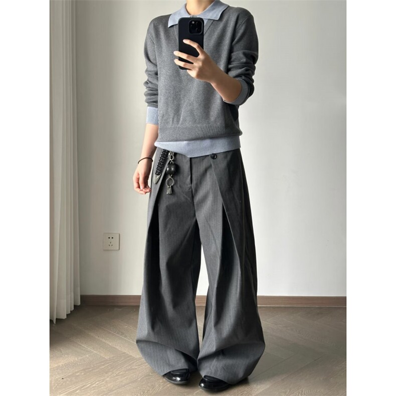 25网图秋冬新款假两件翻领灰色毛衣翻领男女MY09-特P58,男装针织衫/毛衣,电商C310