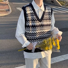 原宿风复古针织马甲男秋季潮牌宽松V领背心坎肩BM12-P35，男装背心/马甲，星座1109-3