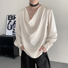 小众不对称男女米色衬衫印花复古上衣套头长袖打底演出男女中性风，男装T恤，星座909