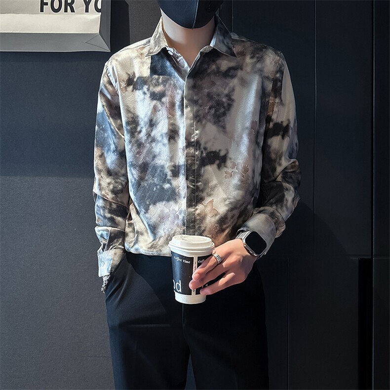 高级感印花衬衫男痞帅潮流百搭社会小伙衬衣301C-CS05-P58控78,男装衬衫,星座301C（原B323）