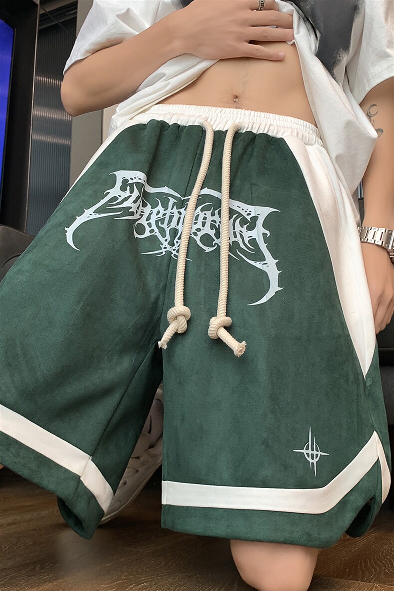 麂皮绒复古撞色印花短裤男夏休闲篮球运动五分裤XZ514-2-1537-P43,男装牛仔裤,星座514-2(原B239)