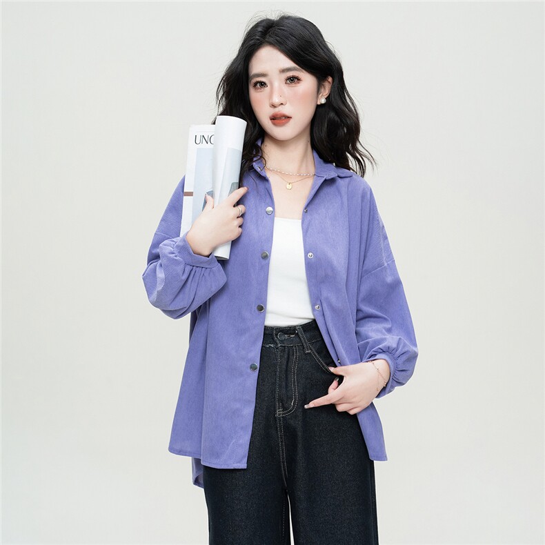 宽松休闲风百搭外套开衫女式衬衣2024新款灯芯绒秋冬外穿上衣潮,女装衬衫,初闻兮